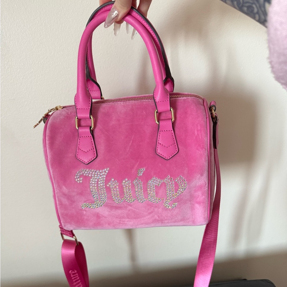 Juicy Couture Hot Pink Velvet Satchel with Rhinestone Logo